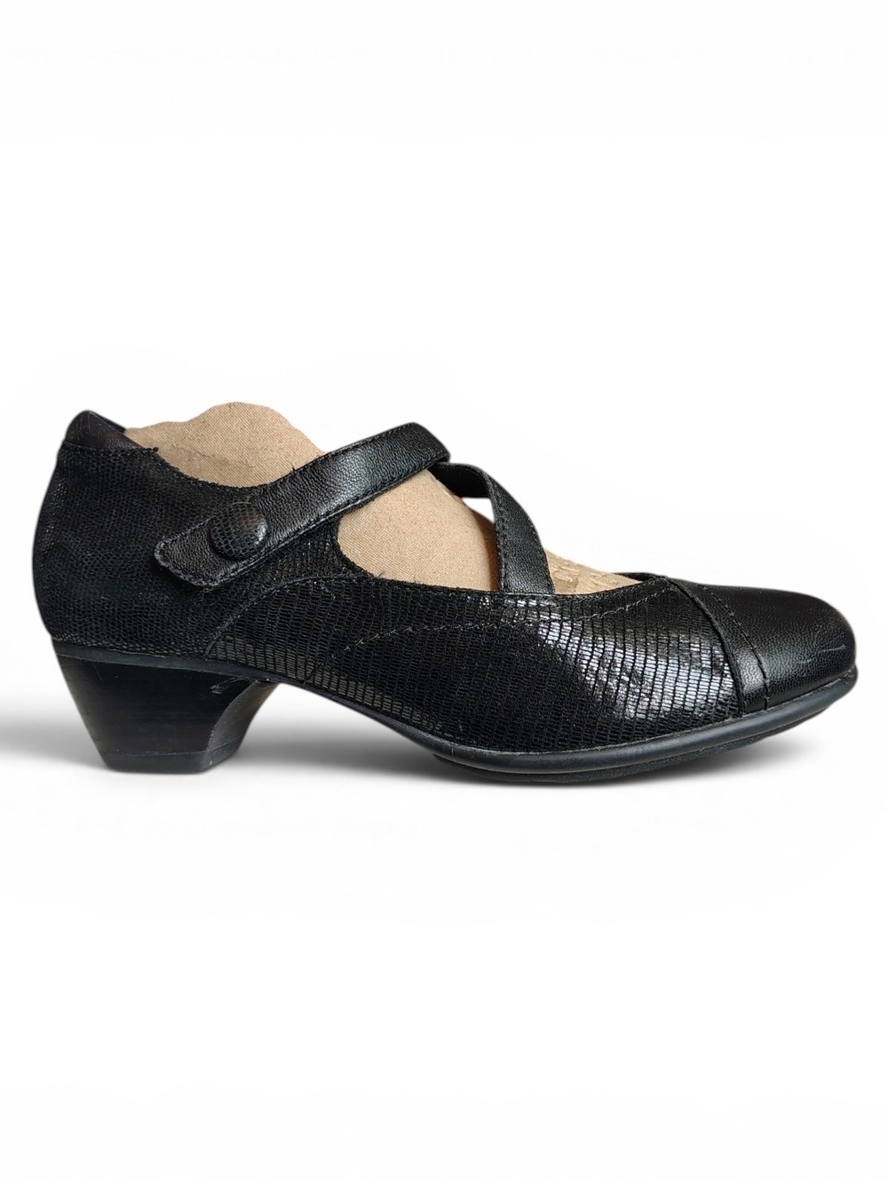 Aravon Women's Portia Mary Jane Black Leather Pump Sandals Shoes Size 6 B